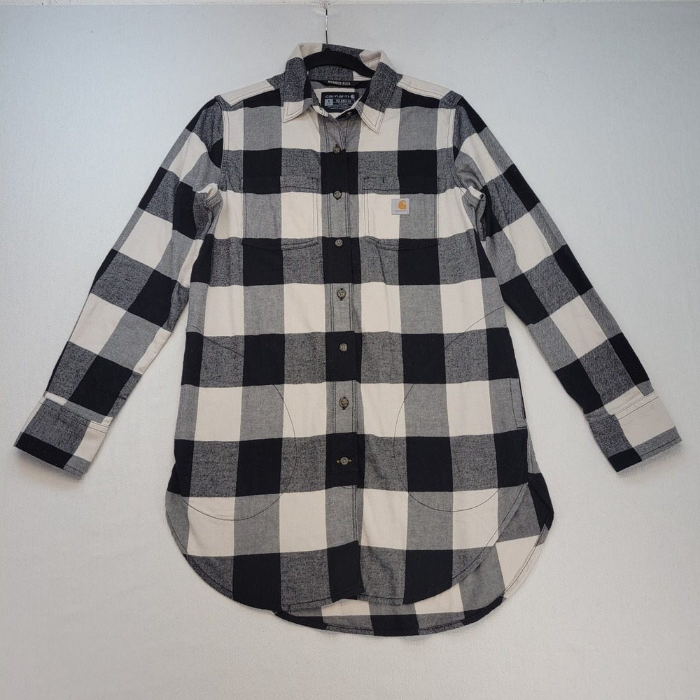 Carhartt Shirt Mens Small Black Rugged Flex Relaxed Fit Flannel Plaid Work